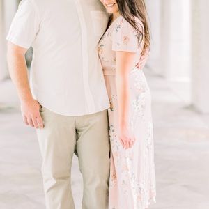 Short sleeve pink floral midi dress